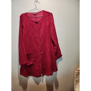 NWOT FLAX Burgundy Linen‎ Cotton Button Front Tunic Size S Made in Lithuania